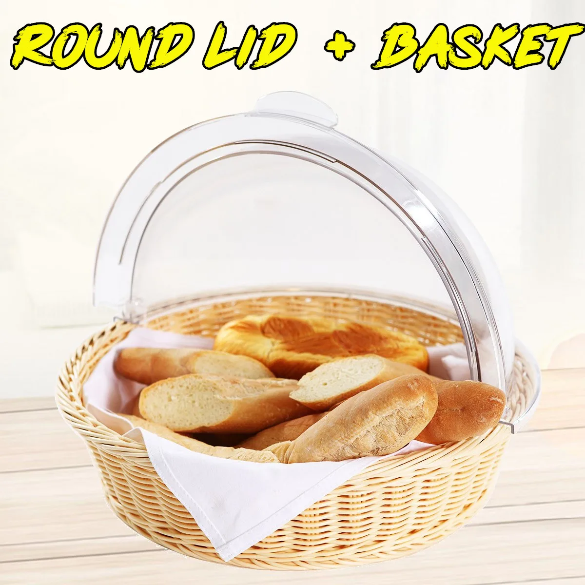 

Круглая корзина ручной работы, поднос для хранения конфет, пикника, еды, хлеба с прозрачной крышкой, подносы для пекарни, буфета, пирожных, фр...