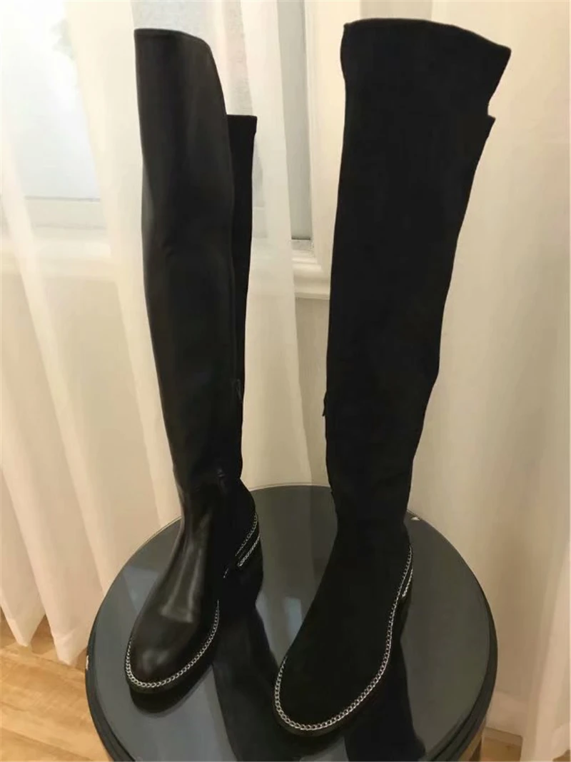 Из натуральной кожи черного цвета из и замши кожаные женские длинные сапоги