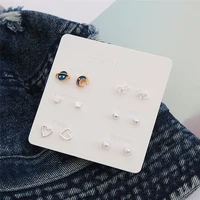 htzzy earrings for women 2021 new fashion jewelry universe moon cute heart geometry pearl stud earrings gifts 6 pairsset