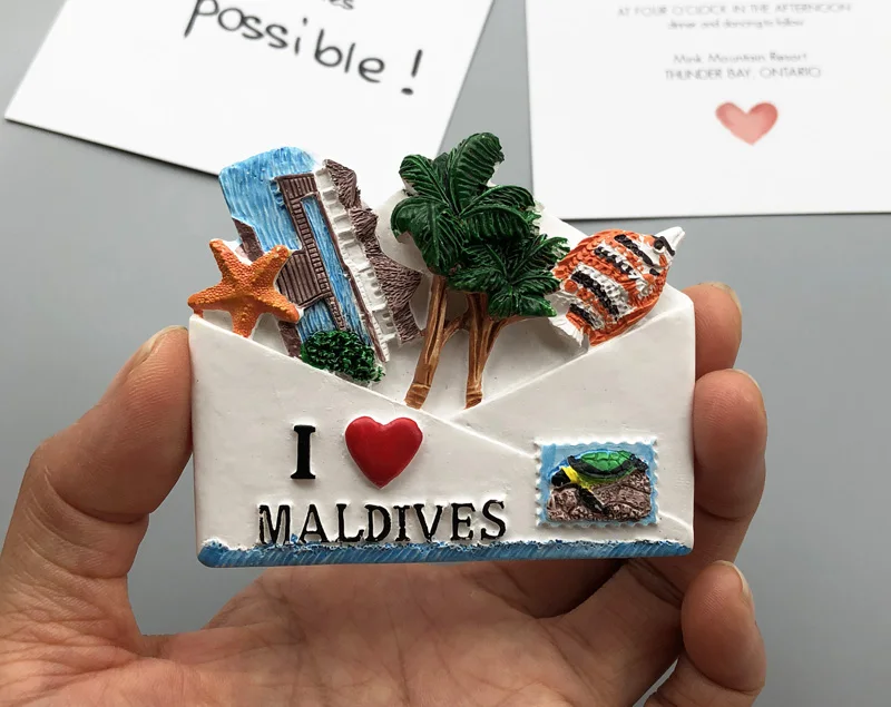 Мировые туристические пейзажи, наклейки на холодильник, Maldives, океан, пляж, тисненые рыбы, магнитные фото наклейки на холодильник