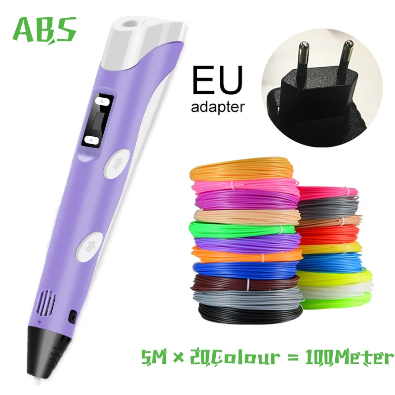 5m20color ABS EU 3D Ручка, три D принтера, ручка для рисования с пластиком, 100 м, PLA/ABS нити, для творчества, подарок на день рождения, Оригинальные рождественские подарки - Цвет: 5m20color ABS EU