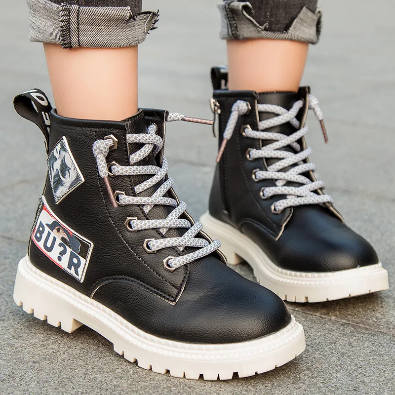 

2019 New Winter Children Shoes PU Leather Waterproof Martin Boots Kids Brand Girls Boys Rubber Boots Fashion Sneakers