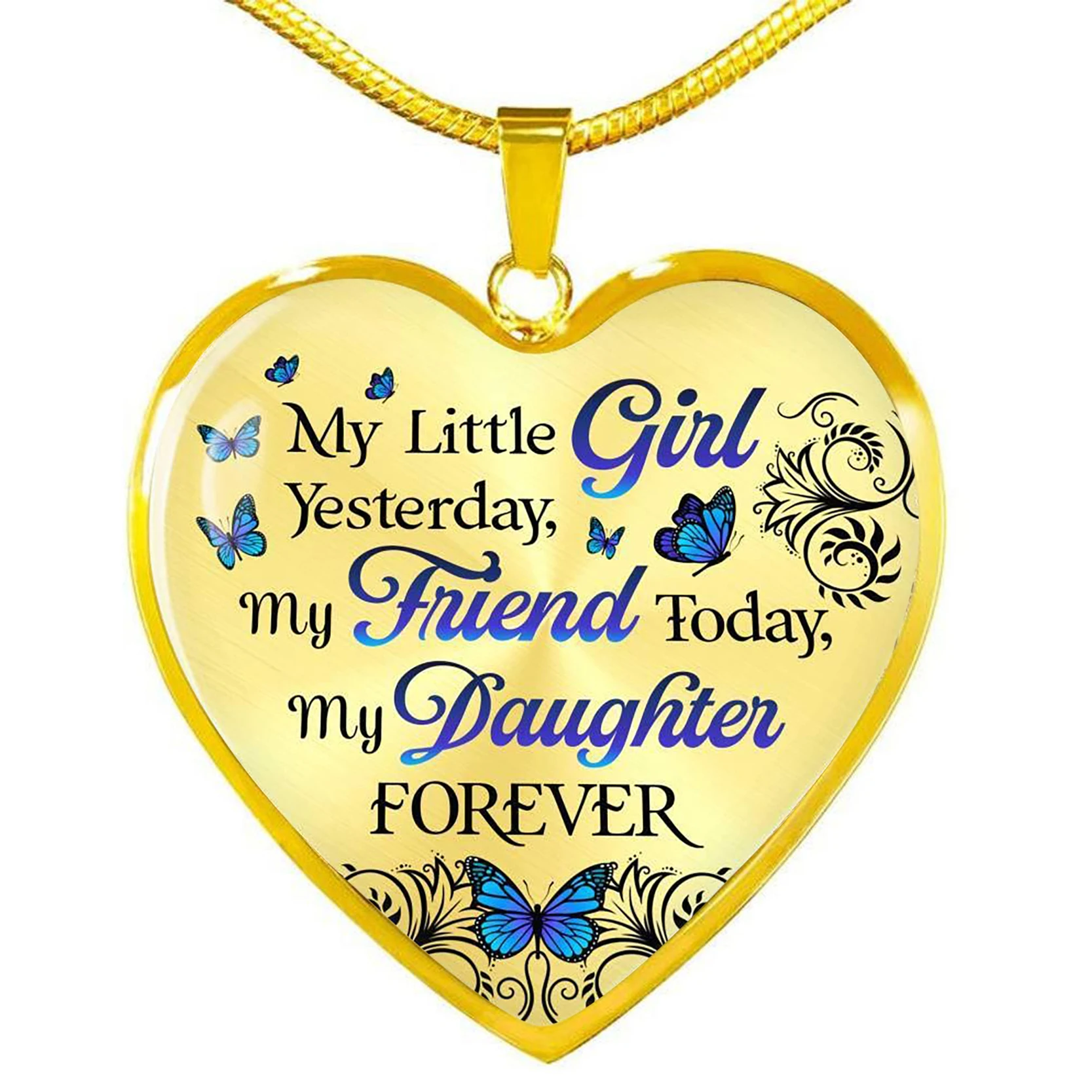 

I Used To Be His Angel and Now He Is Mine Heart Pendant Necklace Butterfly Necklace Birthday Gift To Daughter From Dad and Mom