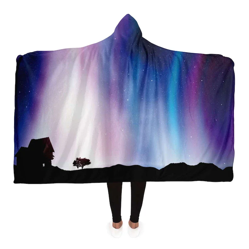 

Aurora Borealis Hooded Blanket, Camping Hooded Blanket, Adult and Youth Hoodie Blanket, Hooded Sherpa Blanket,