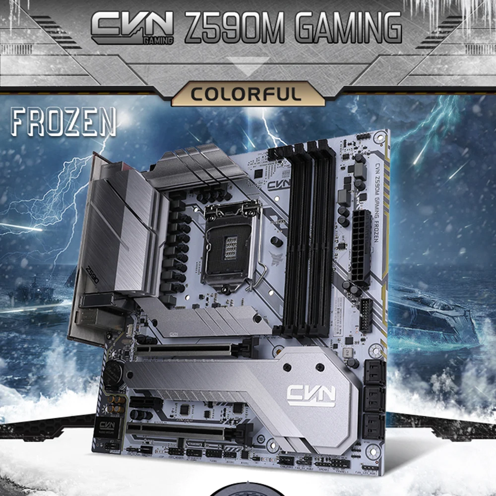 

Colorful CVN Z590M GAMING FROZEN Motherboard V20 M.2 SSD PCI-E x16 x4 128GB DDR4 INTEL Motherboard for 11600K/11700K/11900K