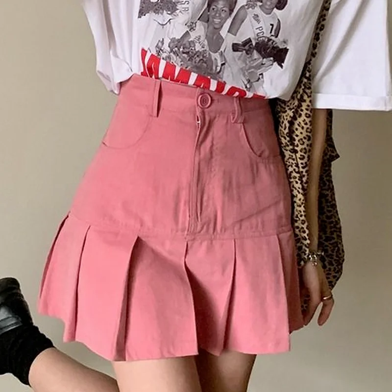 Юбки Для женщин однотонная Милая Корейская версия Высокая талия на себе модный