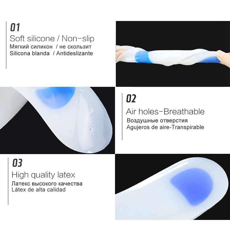 Medical Silicone Gel Insoles Soft Arch Support Orthopedic shoes sole Insoles Pad Flatfoot For Shoes Plantar Fasciitis