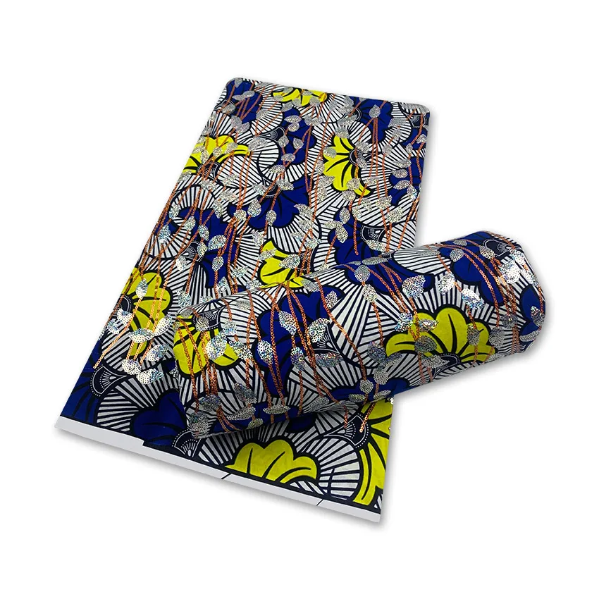 

African Sequin Wax Fabric Lace Glitter Nigerian Mesh Net Illuminant Pattern Quality Sewing Material for Women Wedding Dress