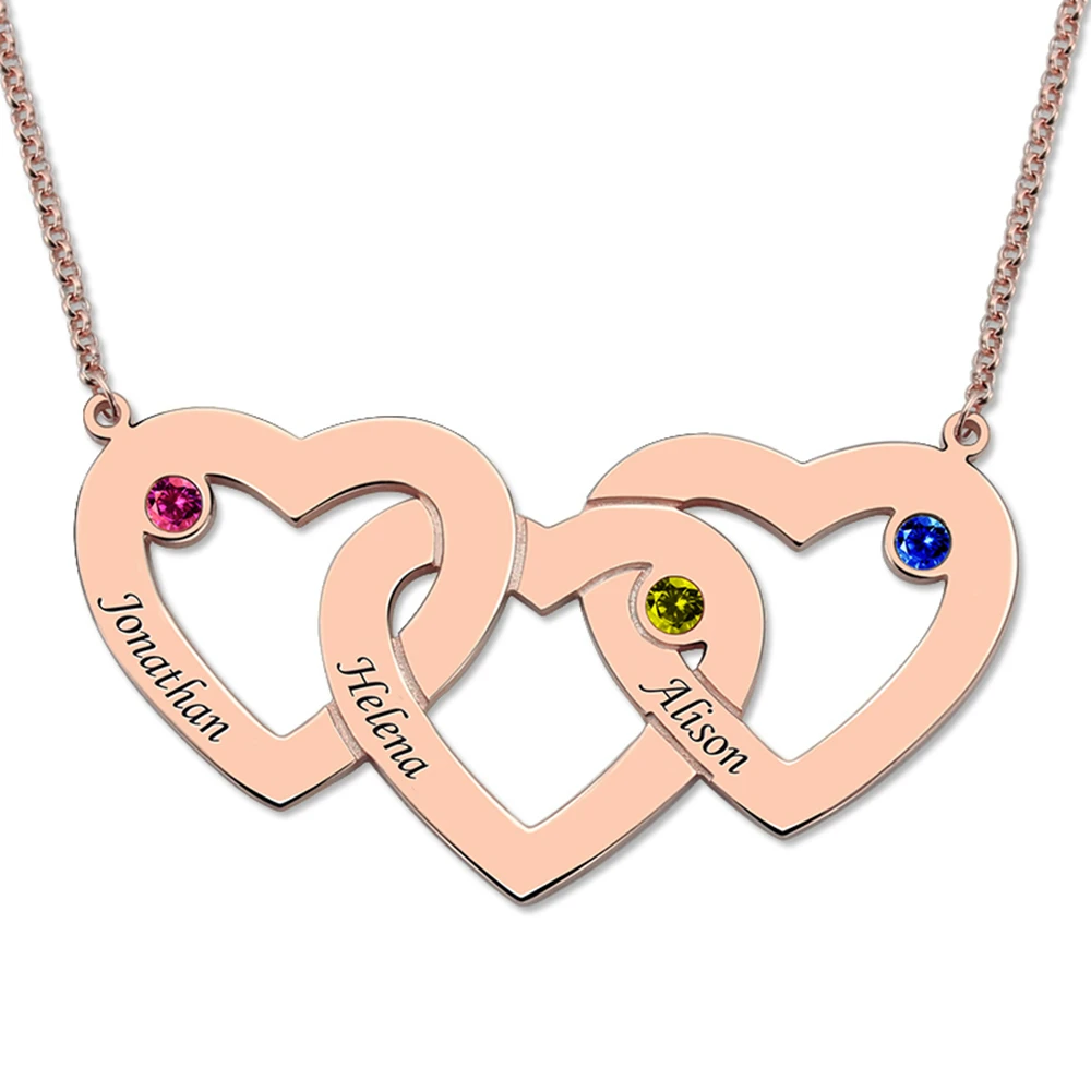 

Sweey Dropshipping 3 Intertwined Hearts Birthstones Name Necklace Silver/Gold Valentine Birthday Gift