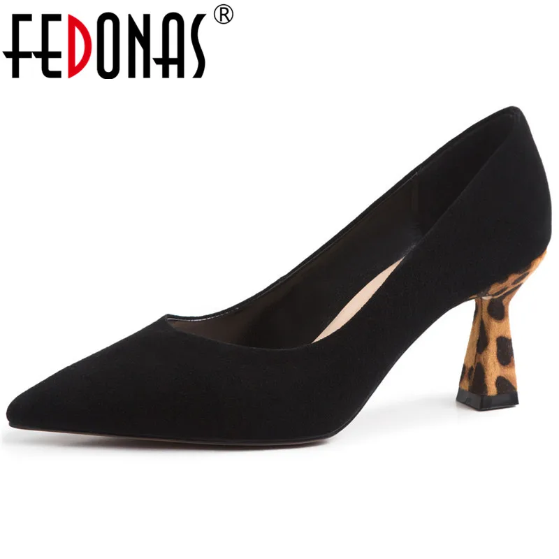 Женские туфли лодочки на каблуке FEDONAS Повседневные Вечерние из флока с