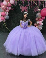 light purplequinceanera dress ball gown off the shoulder appliques sweetheart beading sequined tassel vestidos de 15 a%c3%b1os