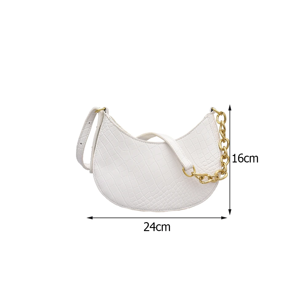 

Retro Saddle Baguette Bags for Women 2021 Handbags and Purse Crocodile Pattern PU Leather Female Shopper Shoulder Crossbody Bag