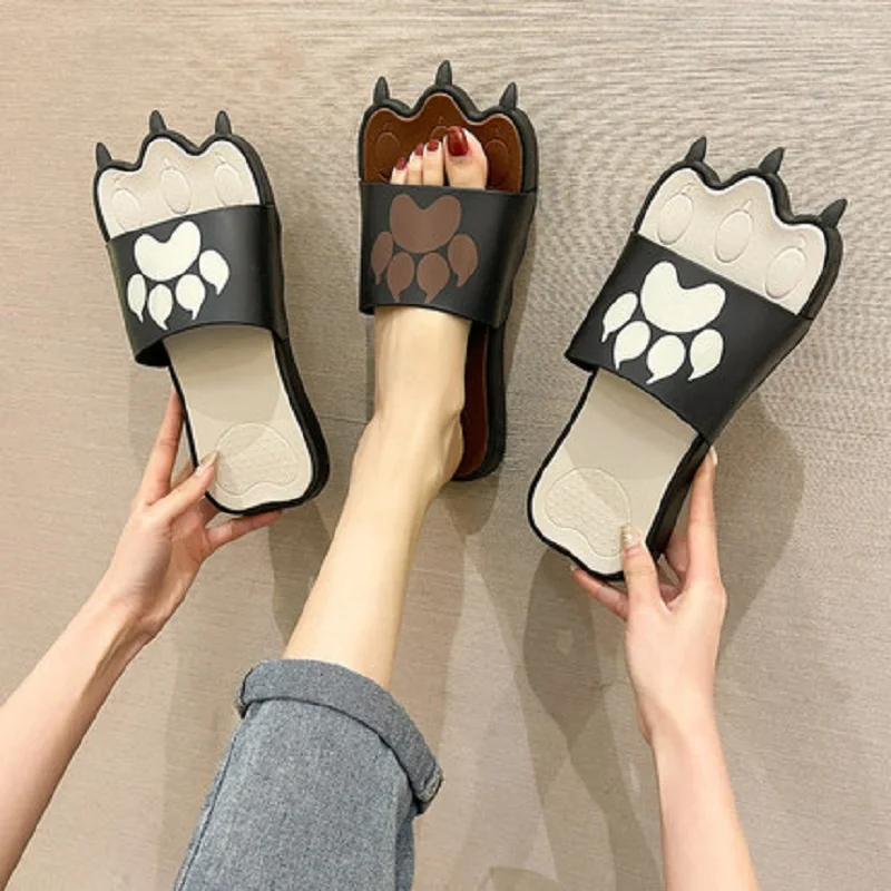 

Home Ladies Slippers Flat Bottom Comfortable Non-Slip Summer New Fashion Cute Paw Couple Slippers Can Be Worn Outside.