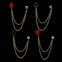 new brand small poker tassel chain brooch for cool man woman party bar chic zinc alloy lapel pin suit shirt unisex accessories