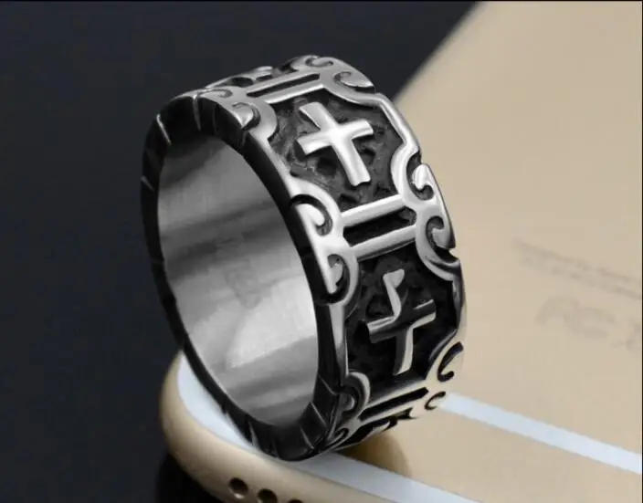 Крест религия кольцо для мужчин сплав Байкер Готический ювелирные изделия в