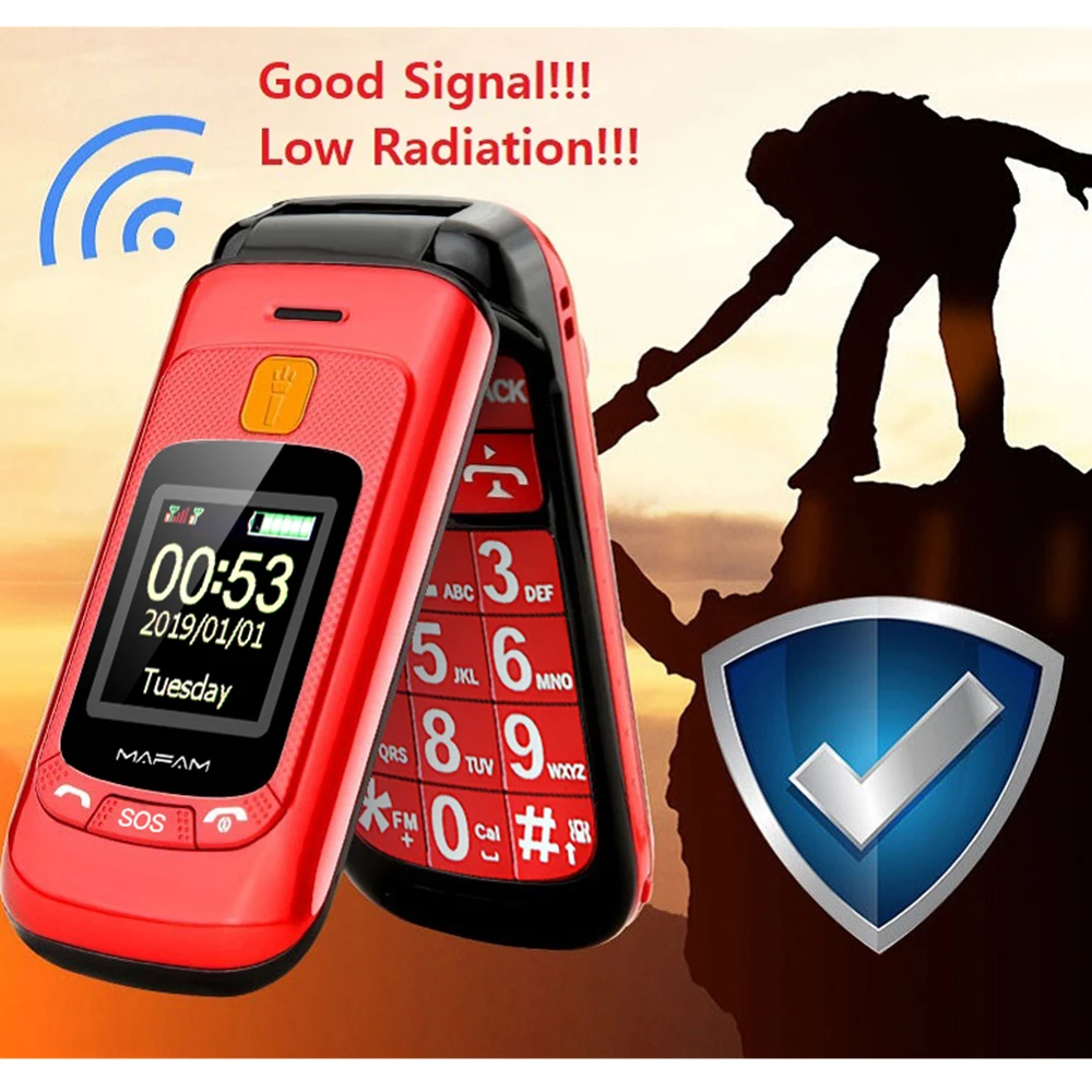 

Mafam Flip Senior Mobile Phone Dual Display Touch Handwriting 2.4" Large Screen Keyboard SOS Help Speed Call Cellphone Two Sim