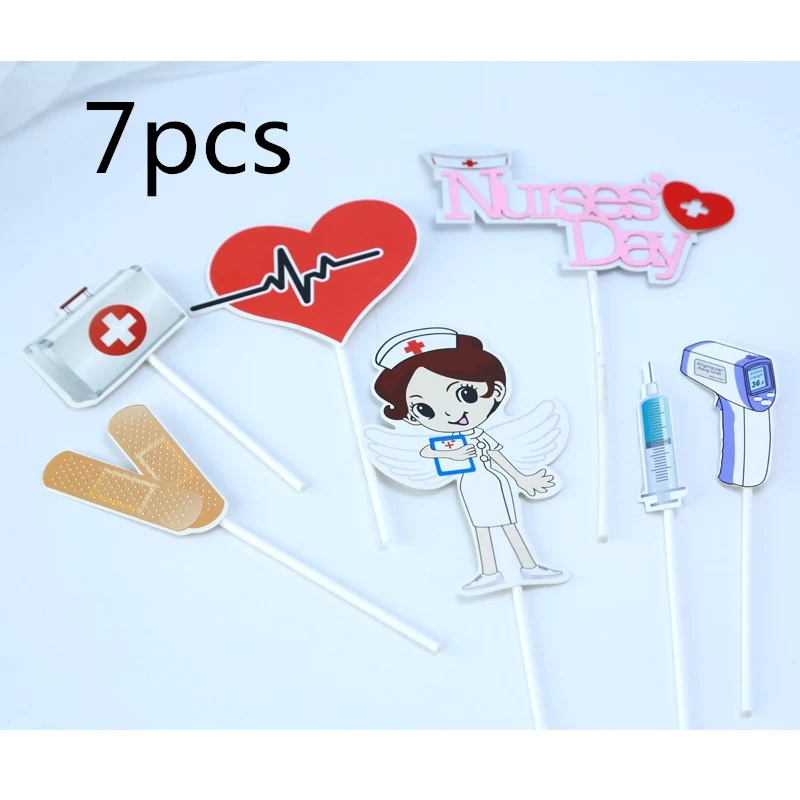 1 Set Cute Nurse Character Cake Toppers day Dessert Adorn card Flags Decor family Baking DIY Party Supplies | Дом и сад