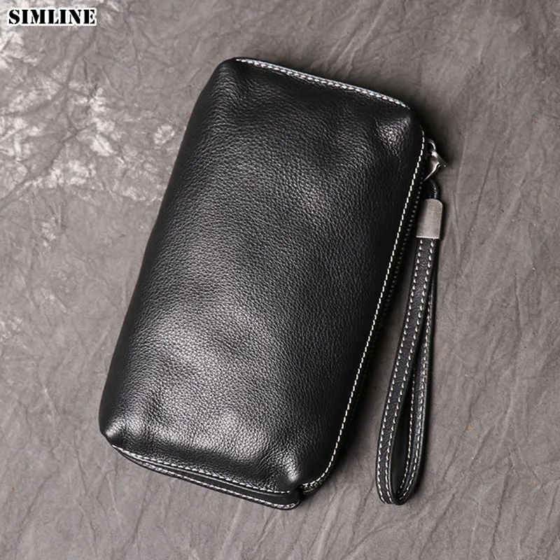 Кошелек мужской из натуральной кожи винтажный вместительный длинный бумажник на