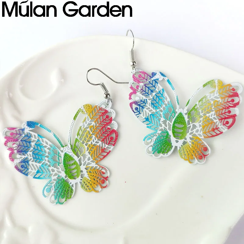 Цветные Серьги-бабочки для женщин медный Павлин перо подвеска висячие серьги