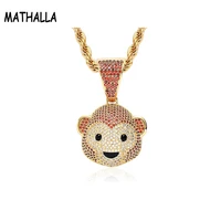 mathalla personalized animal pendant smiling little monkey pendant necklace full of zircon fashion hip hop jewelry gift