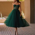 Платье ТРАПЕЦИЕВИДНОЕ без рукавов, Тюлевое платье для подружки невесты, без бретелек, длиной ниже колена, на шнуровке, для свадебной вечеринки