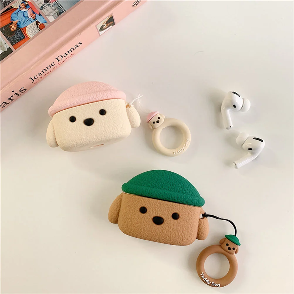 

Teddy Dog Shape Wireless Earphone Cover Cartoon Headset Protective Cover Compatible for Airpods Pro 3 with Lanyard (Brown)