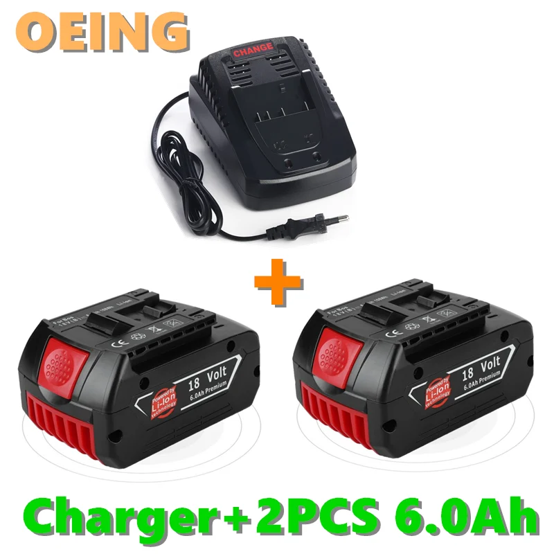 

18V 6000mAh Replacement BAT609 Battery for Bosch Compatible BAT618 BAT619G BAT620 SKC181-02 Cordless Power Tool Battery+charger