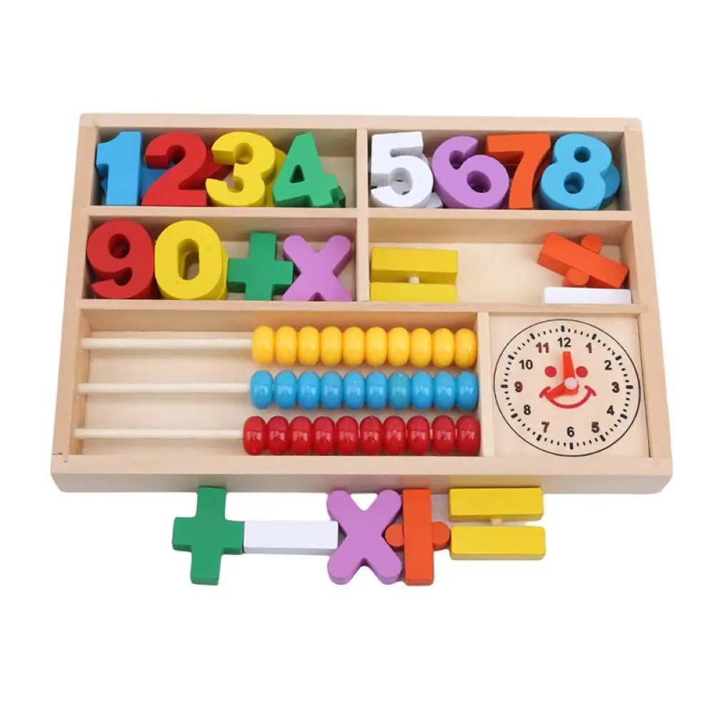 

Kids Wooden Abacus Clock Arithmetic Blocks Math Learning Box Early Education Toy