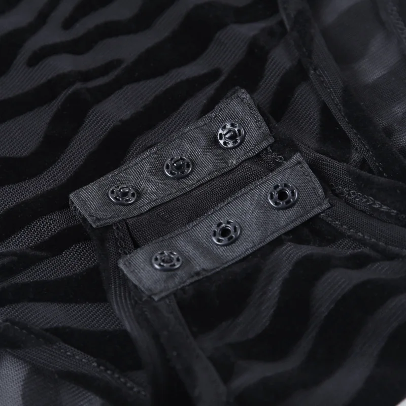 

Women Bodysuits For Winter Black Mesh Long Sleeve Bodysuit Women's Body Stripe Lace Patchwork See-Though Sexy One-Piece Outfits