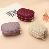 2021 new top layer cowhide diamond embroidered thread key ring coin storage bag double zipper leather zero wallet women