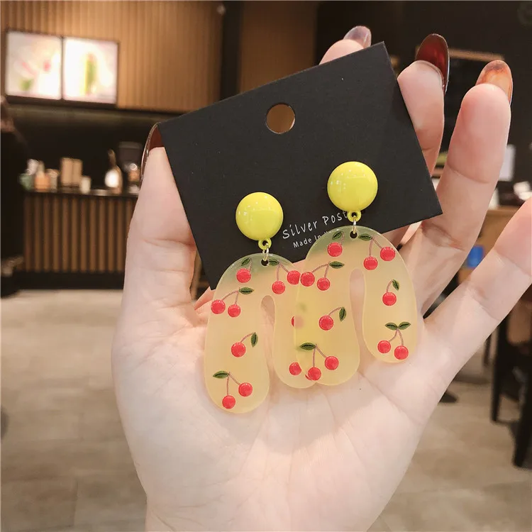 

S925 Silver Needle Korea Fun Cartoon Acrylic Earrings Cute Girl Geometry U-Shaped Fashion Print Earrings