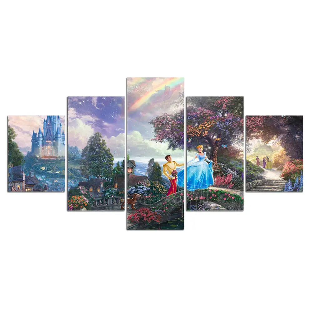 5 Panel HD print Thomas Kinkade Cinderella castle Painting Canvas Wall Art piece Picture Home Decoration Print F1129 | Дом и сад