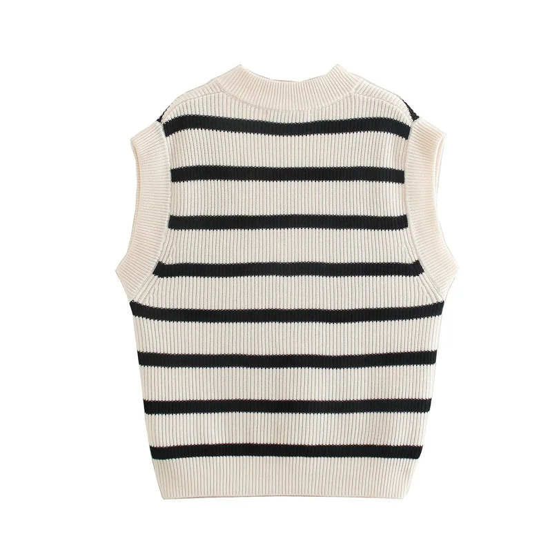 

Spring and Autumn Women's Casual Striped V-neck Sleeveless Knit Vest