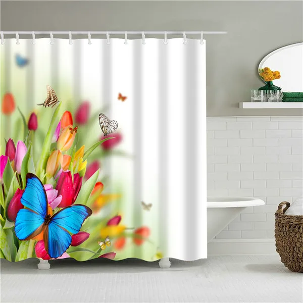 

Fashion 3d Butterfly Flower Shower Curtain Colorful Bathroom Curtain Waterprood Polyester Bath Curtain With Hooks Dorp Ship