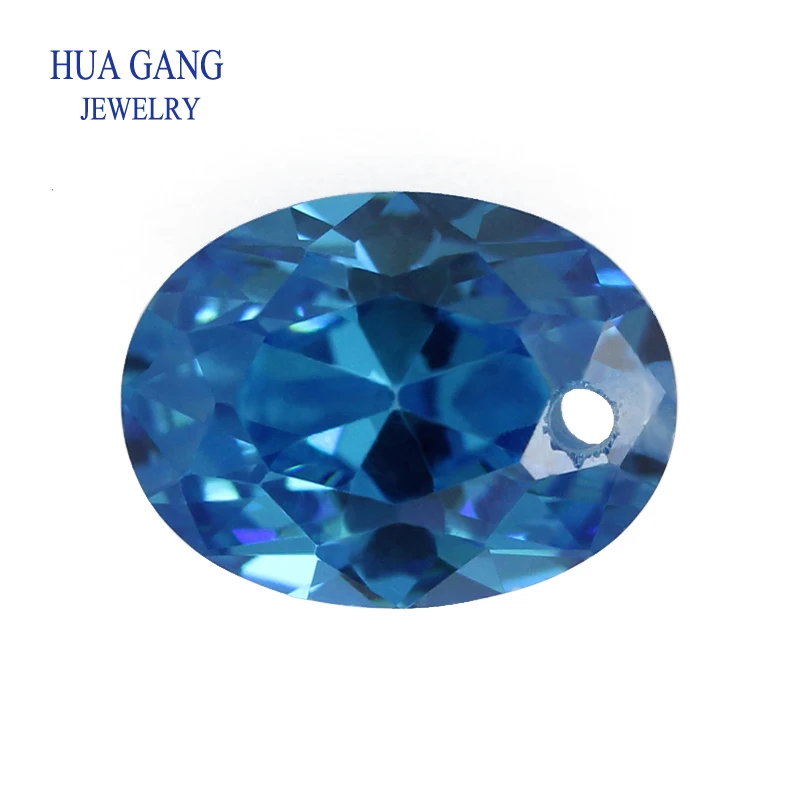 

One Hole Aqua Blue Oval Shape Cubic Zirconia Brilliant Cut Loose CZ Stone Synthetic Gems Beads For Jewelry Size3X5-12X16mm