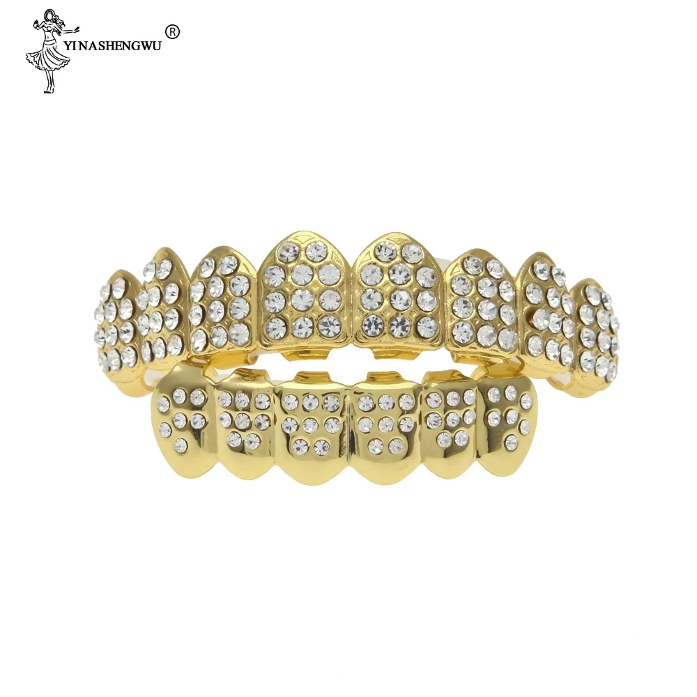 Набор крышек для зубов с кубическим цирконием золотого цвета набор в стиле хип