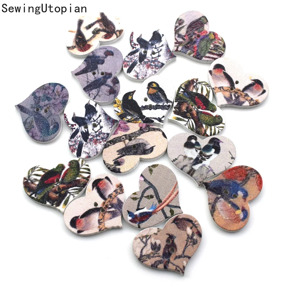 25 мм деревянные пуговицы в форме сердца для детской одежды 2 отверстия швейная