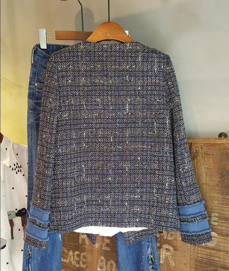 

2019 Fashion Autumn Winter women Plaid Pearl Buttons Blazer Women Notched Collar Tweed Suit Jacket Cardigan coat a1260