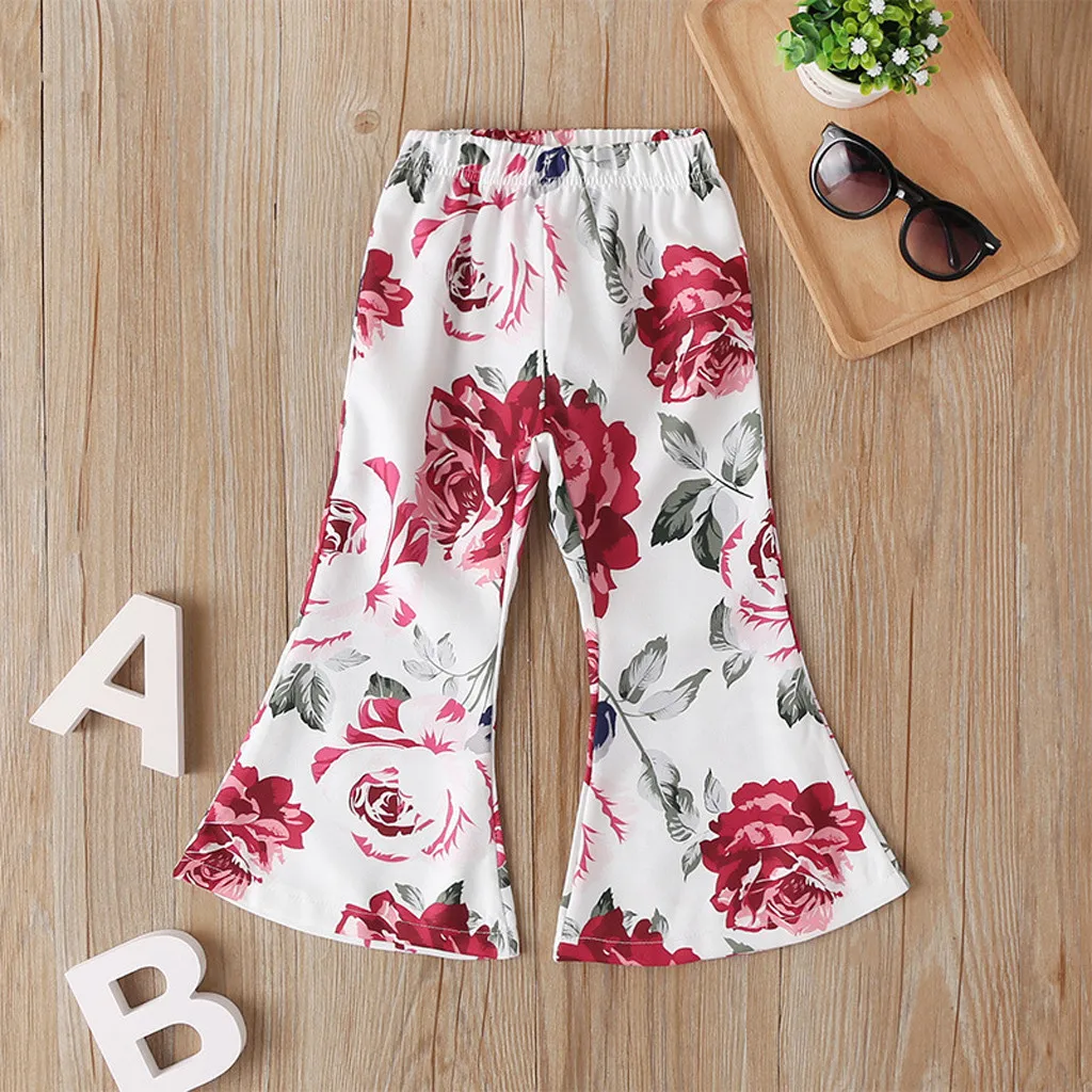 Модные брюки с широкими штанинами и цветочным принтом для маленьких девочек