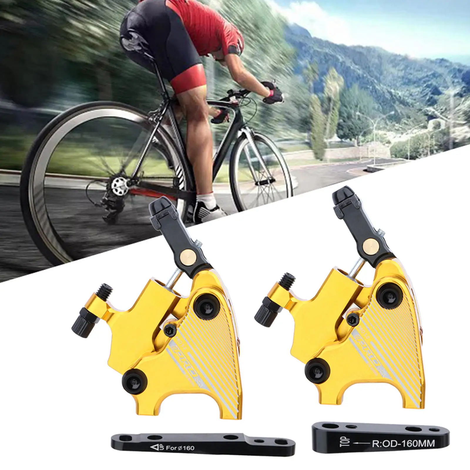 

1 Pair Bike Disc Brake Calipers Front/Rear Hydraulic MTB Road Bicycle Gold