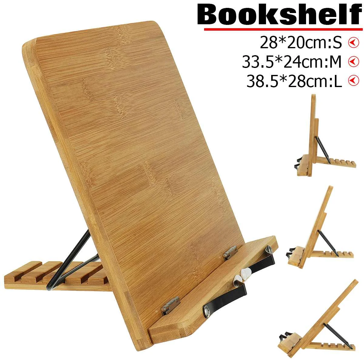 

3 Size 5 Levels Adjustment Bamboo Reading Rest Tablet Cook Home Study Room Book Holder Foldable Cookbook Stand Pages Fixed