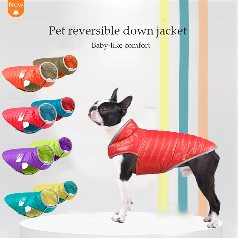 

pet clothes dog clothes light down double-sided cotton clothes contrast color reflective small and medium-sized dog clothes