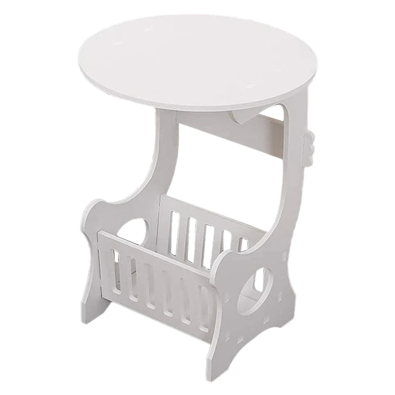 

Mini Plastic Round Coffee Tea Table Home Living Room Storage Rack Bedside Table White