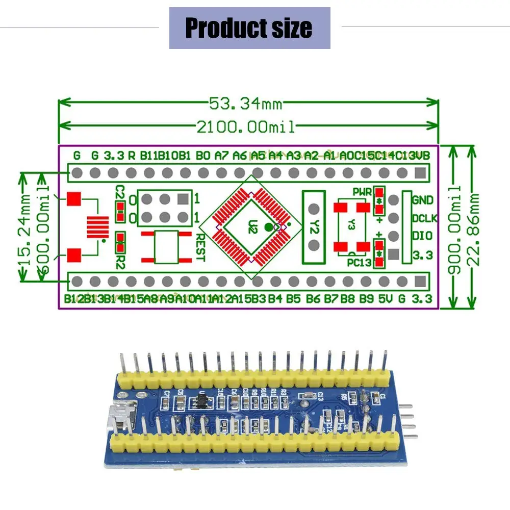 Модуль платы разработчика минимальной конфигурации системы STM32F103C8T6 ARM