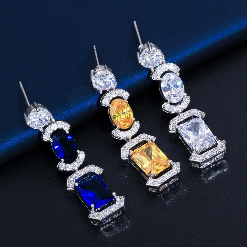 Cwwzircon роскошные длинные висячие капли темно-синий кубический цирконий женские