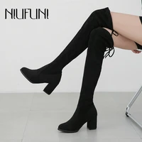 autumn winter warm over the knee boots suede short plush womens high boots long tube lace up elastic fabric women boots shoes