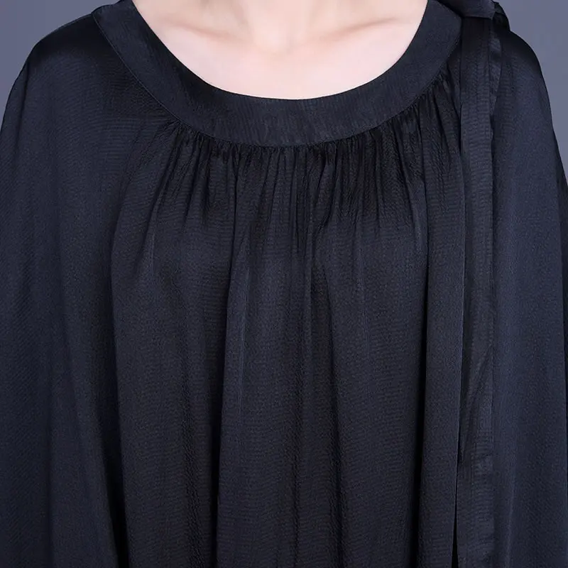 

XITAO Solid Color Draw String Bandage Dress Summer New Loose Casual Art Simplicity O-neck Collar Temperament Women WMD1048