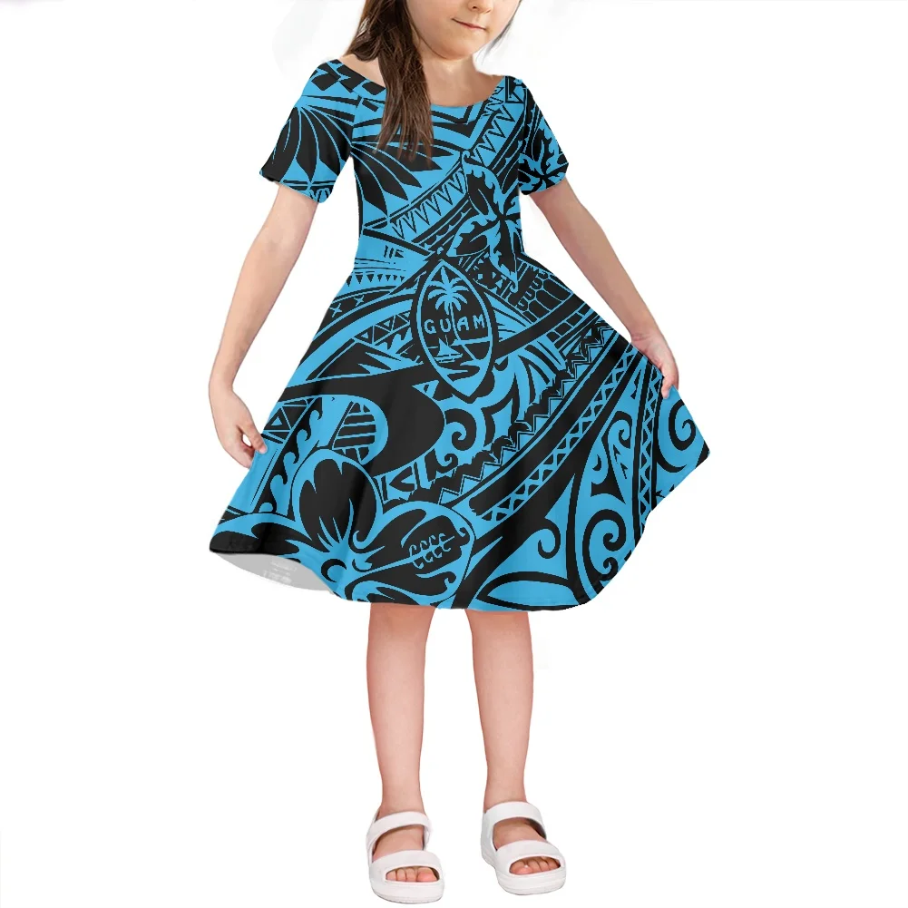 

Summer Girl Kids Clothing Fashion Dress Polynesian Tribal Vintage Tattoo Prints Girl Round Neck Short sleeve Cute Short Dress