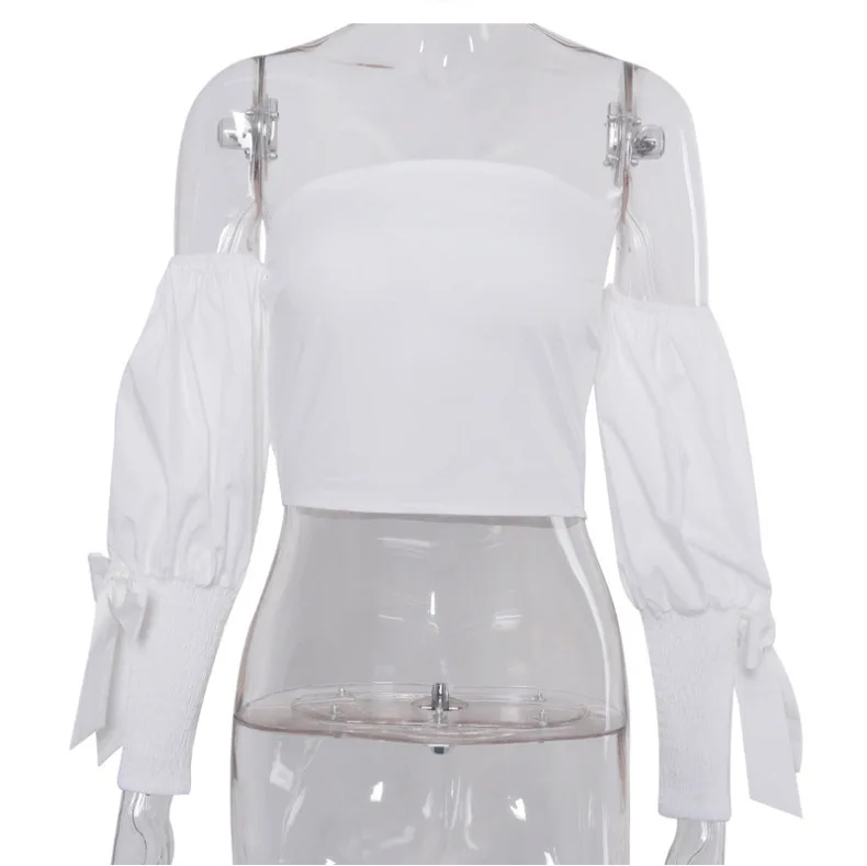 

Summer Women's Off Shoulder Strap Rope Lantern Sleeves Wrapped Chest Short Blouse Top T Shirt Crop Top