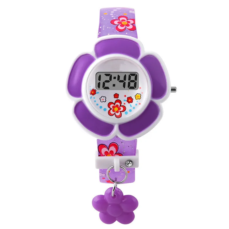 Purple Детские часы с цветами, милые детские часы, Мультяшные силиконовые цифровые наручные часы для детей, для мальчиков и девочек, наручные часы, рождественский подарок - Цвет: Purple